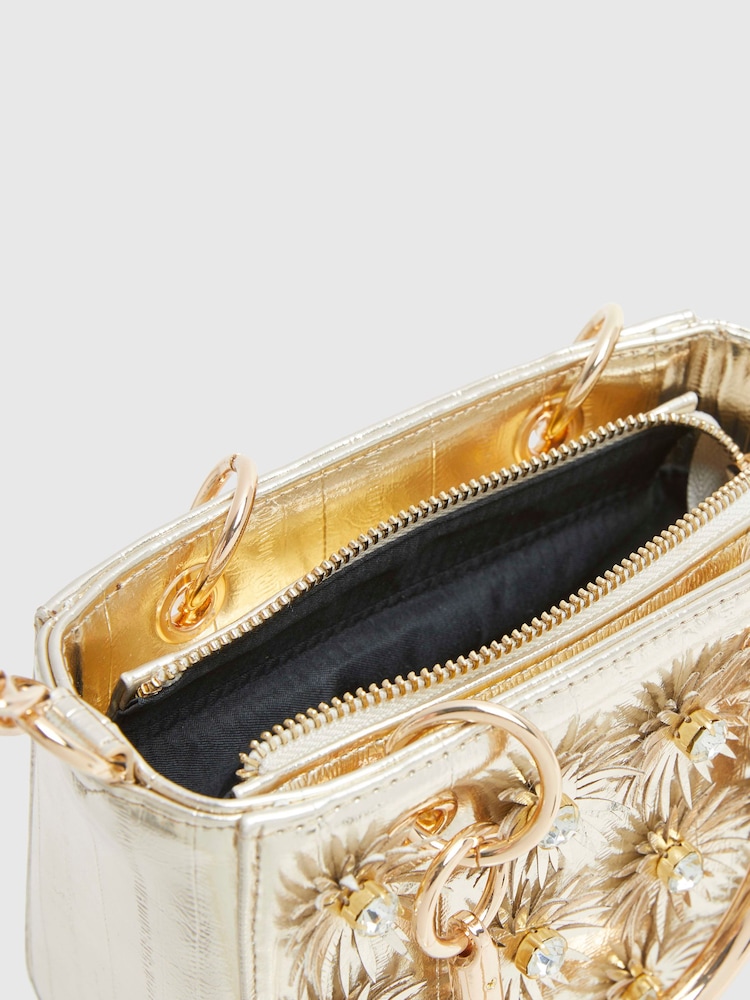 River Island Gold 3D Floral Applique Tote Bag - Image 6 of 6