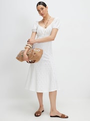 River Island White Short Sleeve Broderie Midi Dress - Image 1 of 4