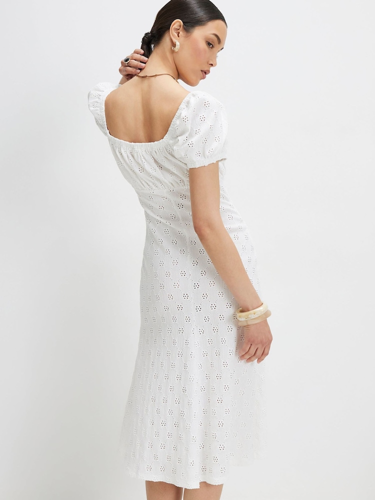 River Island White Short Sleeve Broderie Midi Dress - Image 4 of 4