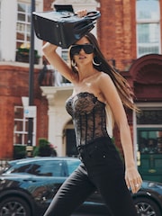 River Island Black Bandeau Lace Corset Top - Image 1 of 4