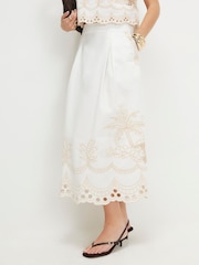 River Island White Cutwork Belted Midi Skirt - Image 3 of 4