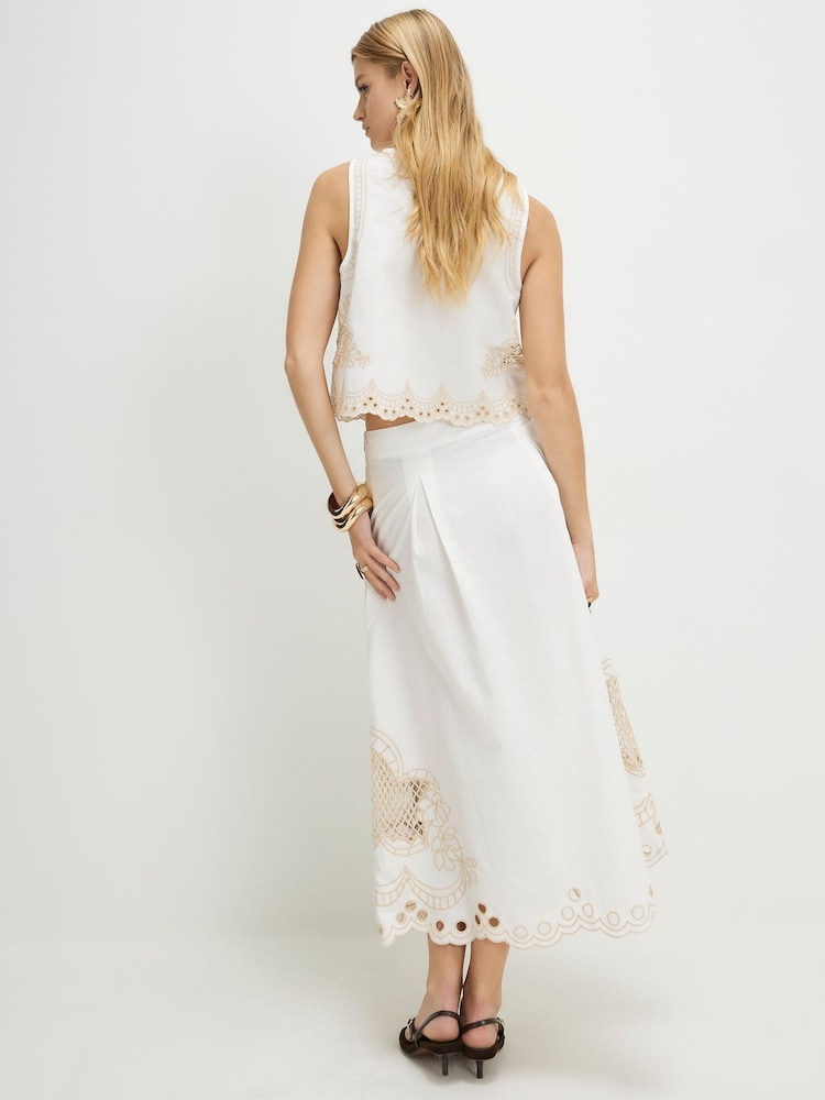 River Island White Cutwork Belted Midi Skirt - Image 4 of 4