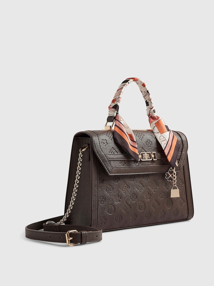 River Island Brown Medium Scarf Embossed Tote Bag - Image 2 of 6 River Island Brown Medium Scarf Embossed Tote Bag - Image 2 of 6