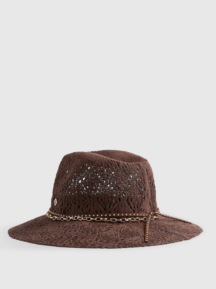River Island Brown Cut Out Studded Fedora Hat - Image 2 of 3