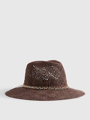River Island Brown Cut Out Studded Fedora Hat - Image 3 of 3