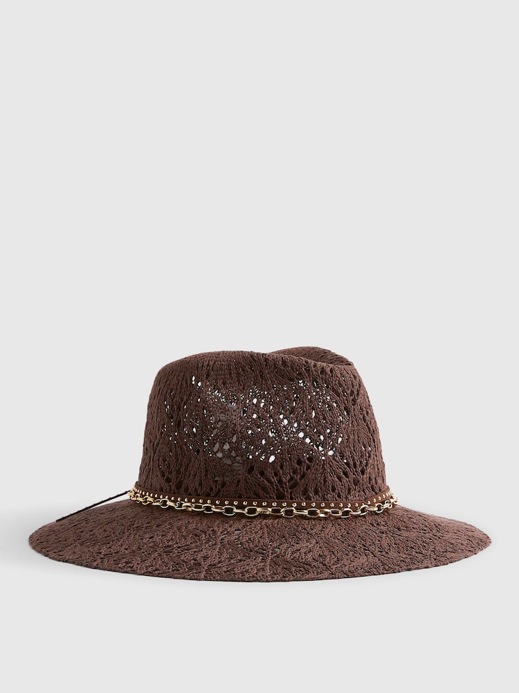 River Island Brown Cut Out Studded Fedora Hat - Image 3 of 3