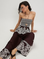River Island Brown Embroidered Hem Wide Leg Trousers - Image 2 of 4