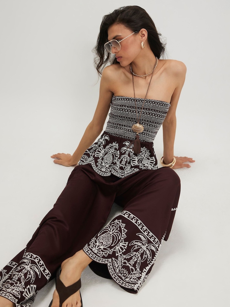 River Island Brown Embroidered Hem Wide Leg Trousers - Image 2 of 4
