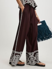 River Island Brown Embroidered Hem Wide Leg Trousers - Image 3 of 4