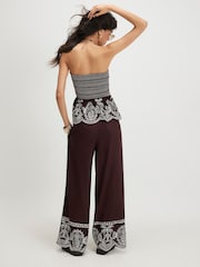 River Island Brown Embroidered Hem Wide Leg Trousers - Image 4 of 4