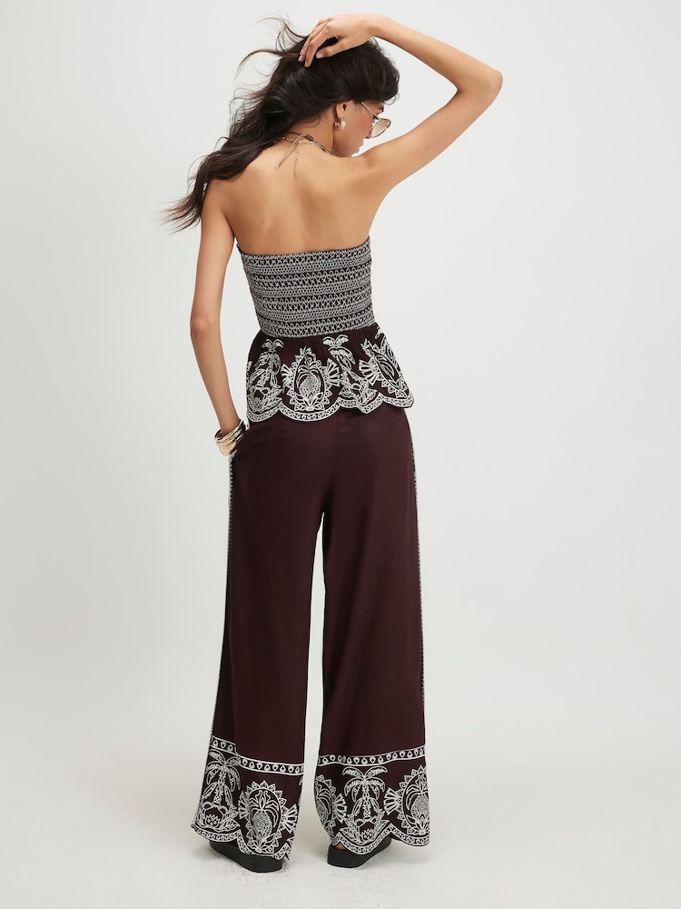 River Island Brown Embroidered Hem Wide Leg Trousers - Image 4 of 4
