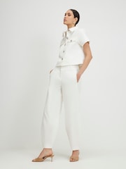 River Island White Cotton Blend Barrel Leg Trousers - Image 1 of 4