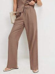 River Island Brown Drawstring Linen Blend Tapered Trousers - Image 3 of 4
