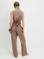 River Island Brown Drawstring Linen Blend Tapered Trousers - Image 4 of 4