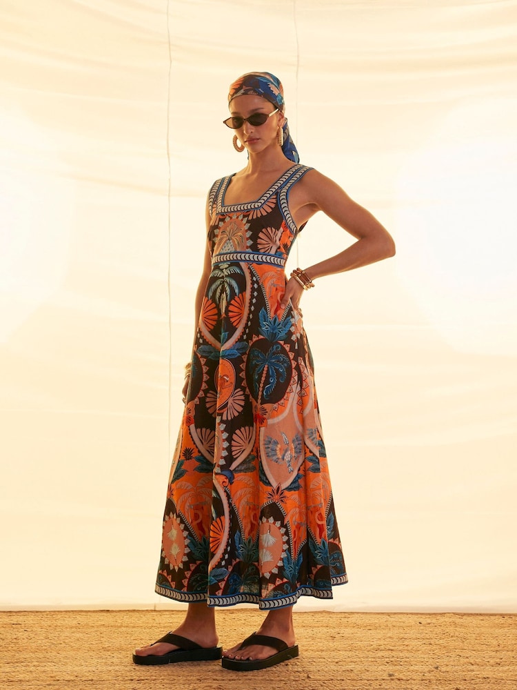 Vestido largo sin mangas con estampado de palmeras de River Island - Imagen 1 de 4