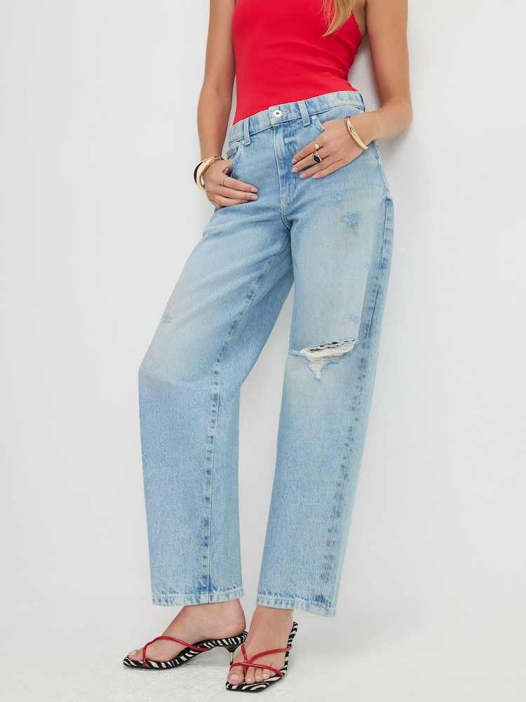River Island Mid Rise Ripped Barrel Leg Jeans - תמונה 1 מתוך 4 River Island Mid Rise Ripped Barrel Leg Jeans - תמונה 1 מתוך 4