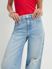 River Island Mid Rise Ripped Barrel Leg Jeans - תמונה 2 מתוך 4