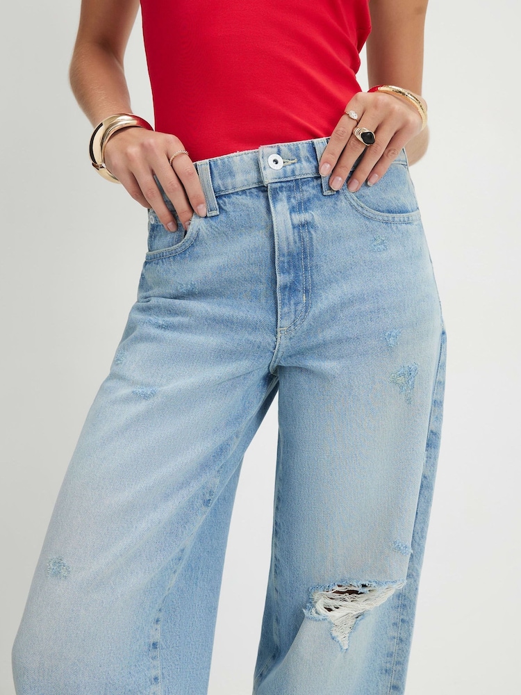 River Island Mid Rise Ripped Barrel Leg Jeans - תמונה 2 מתוך 4 River Island Mid Rise Ripped Barrel Leg Jeans - תמונה 2 מתוך 4