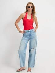 River Island Mid Rise Ripped Barrel Leg Jeans - תמונה 4 מתוך 4