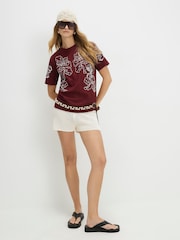 River Island Brown Short Sleeve Cutwork Embroidered T-Shirt - Image 1 of 4