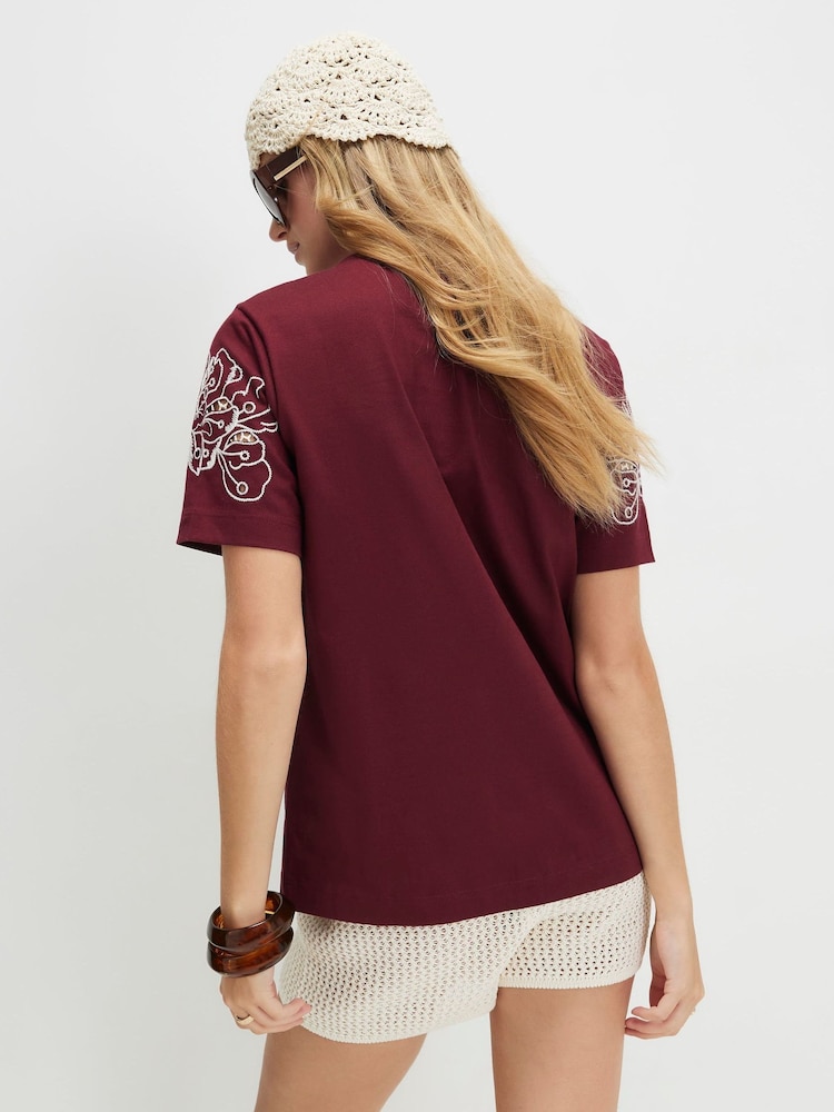 River Island Brown Short Sleeve Cutwork Embroidered T-Shirt - Image 4 of 4