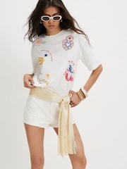 River Island White Short Sleeve Embellished Boutique T-Shirt - Image 1 of 4