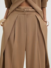 River Island Brown High Rise Belted Barrel Leg Trousers - Image 3 of 4
