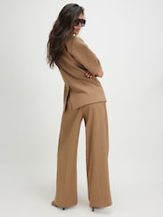 River Island Brown High Rise Belted Barrel Leg Trousers - Image 4 of 4