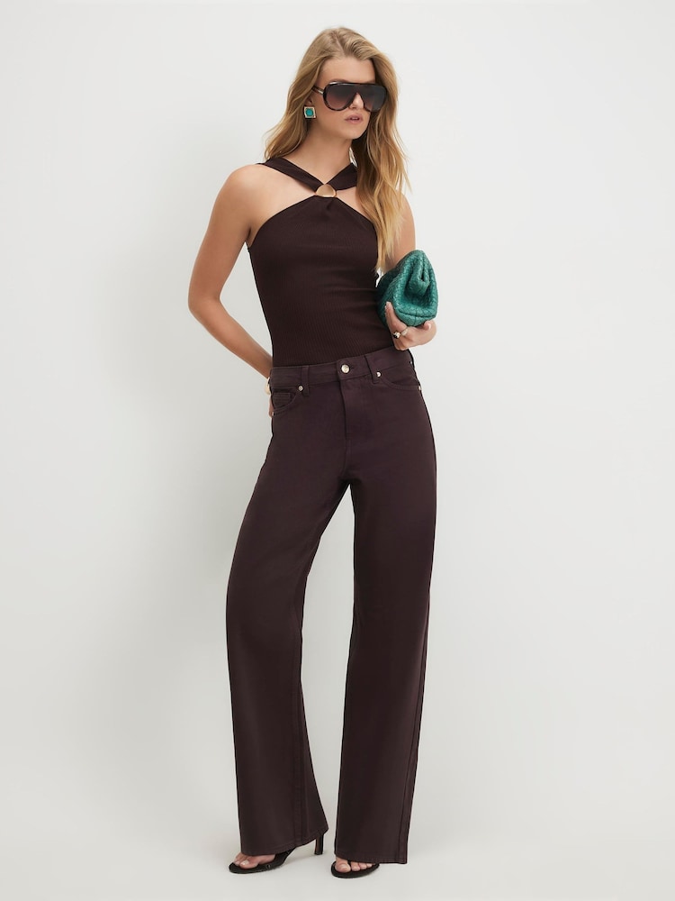 River Island Brown High Rise Relaxed Straight Jeans - Image 1 of 4