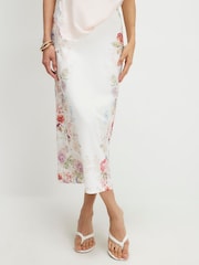 River Island Cream Floral Print Slip Midi Skirt - Image 1 of 4