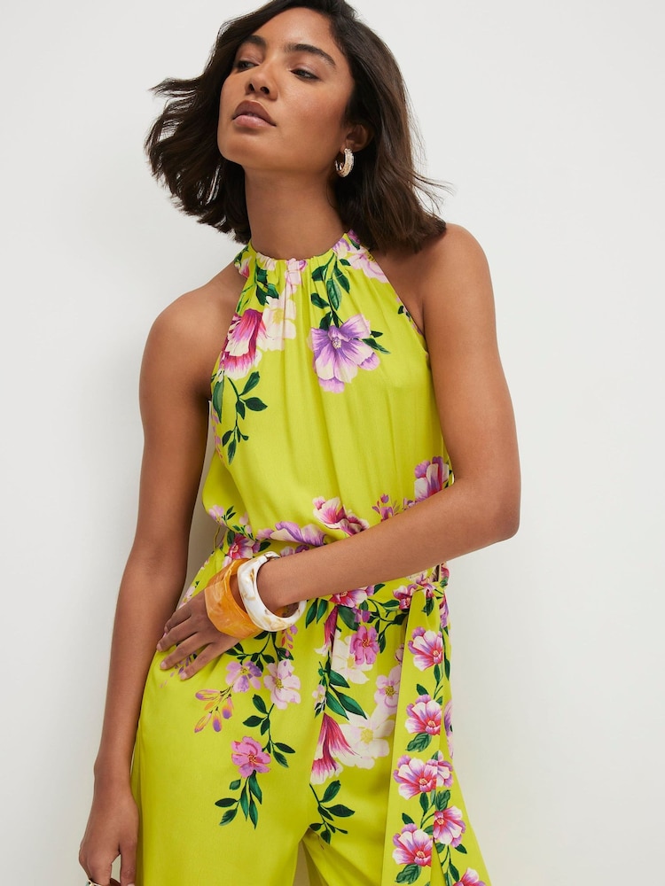 River Island Green Sleeveless Floral Print Halter Neck Jumpsuit - Image 2 of 4