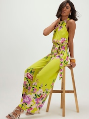River Island Green Sleeveless Floral Print Halter Neck Jumpsuit - Image 3 of 4