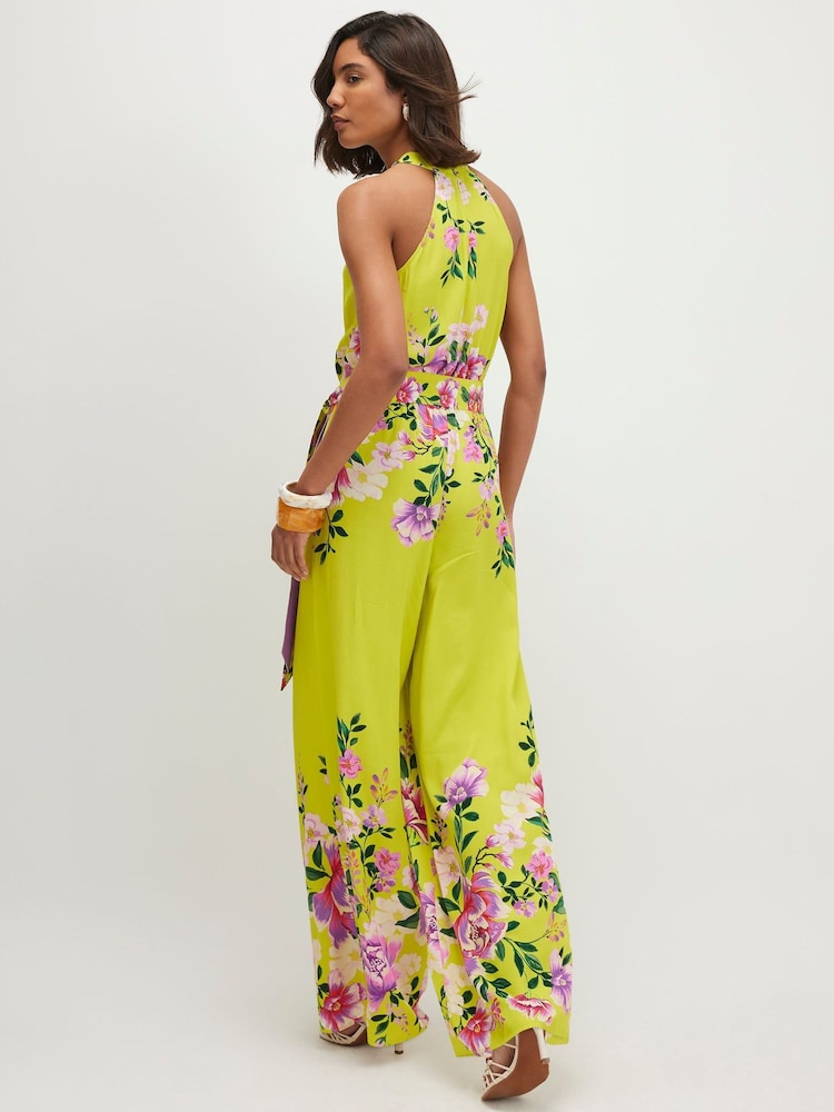 River Island Green Sleeveless Floral Print Halter Neck Jumpsuit - Image 4 of 4