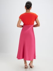 River Island Pink Petite Short Sleeve V-Neck Lace Satin Midi Dress - Image 2 of 4