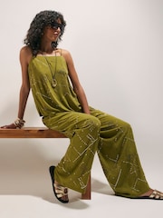 River Island Green Palm Embellished Wide Leg Trousers - Image 2 of 4