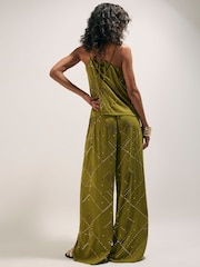River Island Green Palm Embellished Wide Leg Trousers - Image 4 of 4