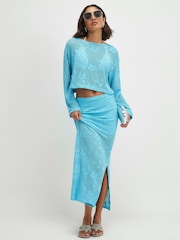 River Island Blue Long Sleeve Floral Crochet Top - Image 3 of 4