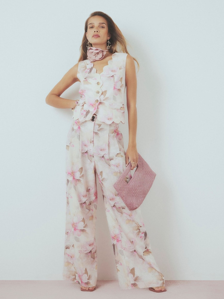 River Island Linen Blend Floral Print Wide Leg Trousers - 4의 이미지 1