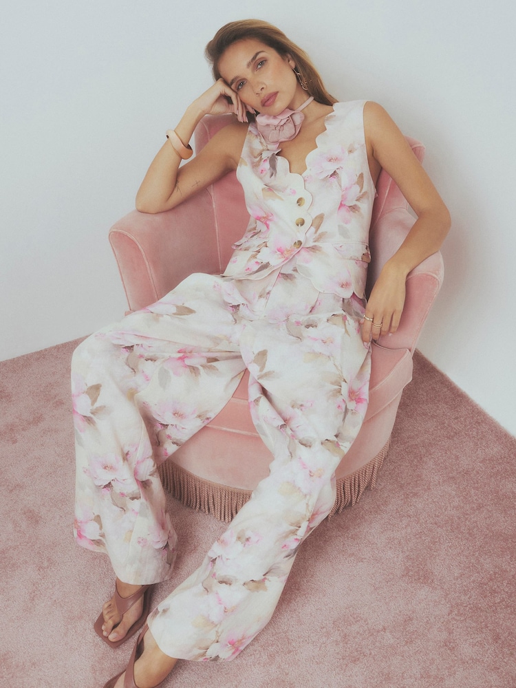 River Island Linen Blend Floral Print Wide Leg Trousers - 4의 이미지 2