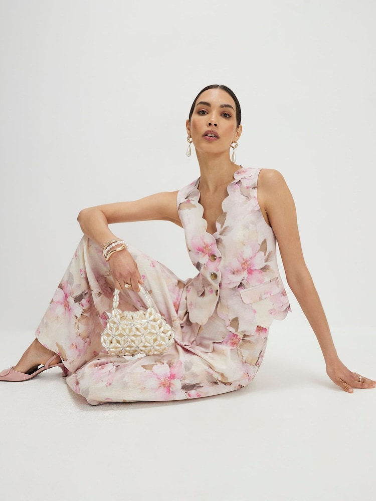 River Island Linen Blend Floral Print Wide Leg Trousers - 4의 이미지 4