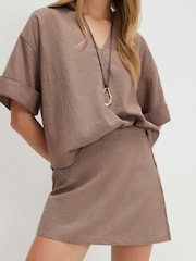 River Island Tie Side Linen Blend Skort - صورة 1 من 4