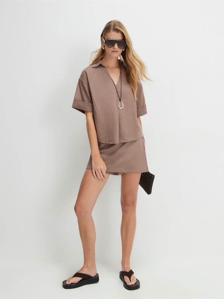 River Island Tie Side Linen Blend Skort - صورة 4 من 4