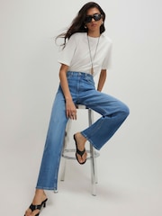 River Island Blue Mid Rise Slim Straight Leg Cropped Jeans - Image 2 of 4