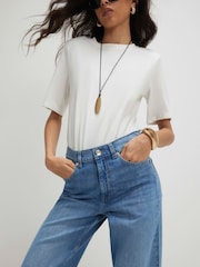 River Island Blue Mid Rise Slim Straight Leg Cropped Jeans - Image 3 of 4