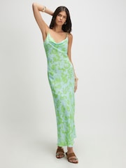 River Island Blue Strappy Floral Print Cowl Neck Maxi Dress - Image 1 of 4