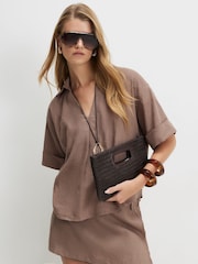 River Island Brown Short Sleeve Linen Blend Shirt - Image 1 of 4