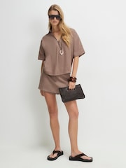River Island Brown Short Sleeve Linen Blend Shirt - Image 3 of 4