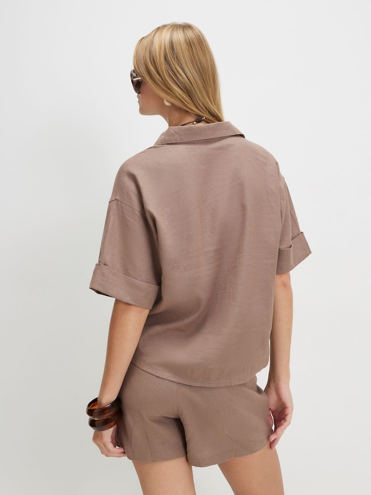 River Island Brown Short Sleeve Linen Blend Shirt - Image 4 of 4