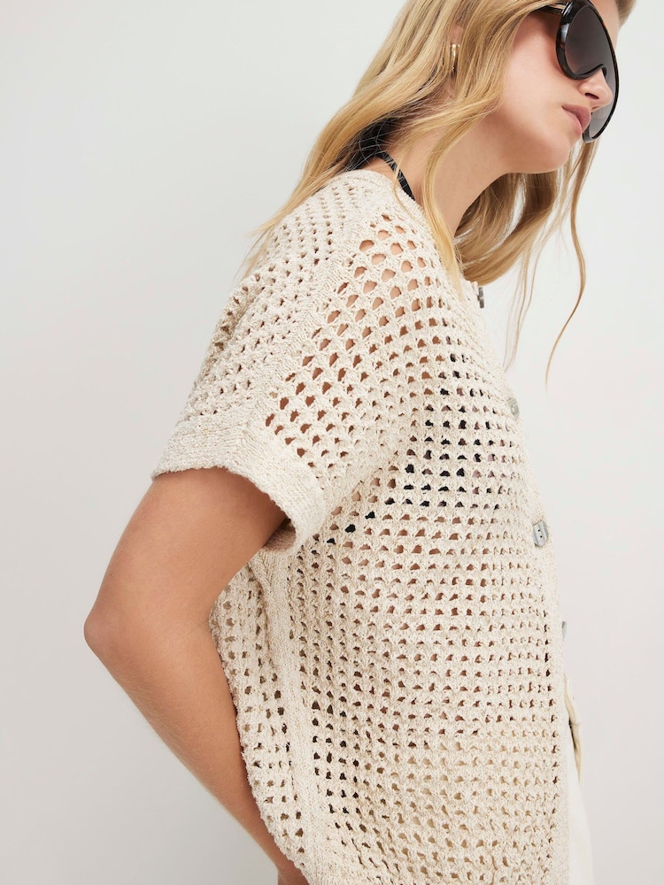 River Island Gold Short Sleeve Knitted Boxy Waistcoat - Image 2 of 4 River Island Gold Short Sleeve Knitted Boxy Waistcoat - Image 2 of 4