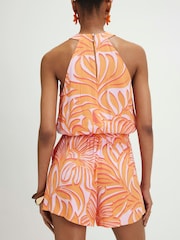 River Island Orange Sleeveless Halter Neck Printed Playsuit - Image 2 of 4